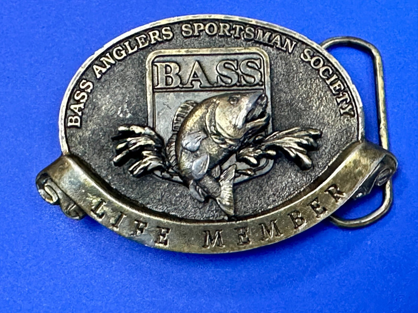 BASS Anglers Sportsman Society LIFE MEMBER Brass Tone Great American Belt Buckle