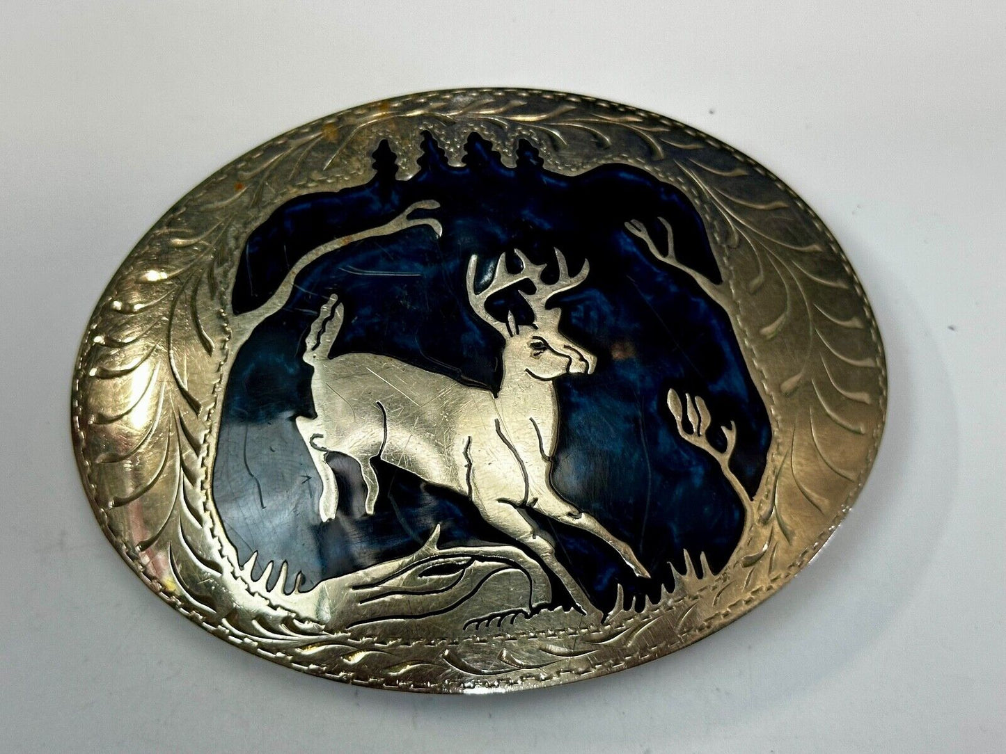 Beautiful Deer inlaid Blue Enamel