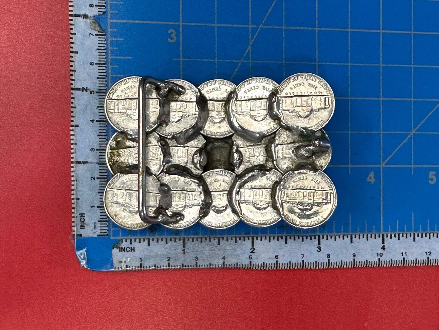 Artist Made Coin Cluster Liberty bell half dollar Nickels belt buckle