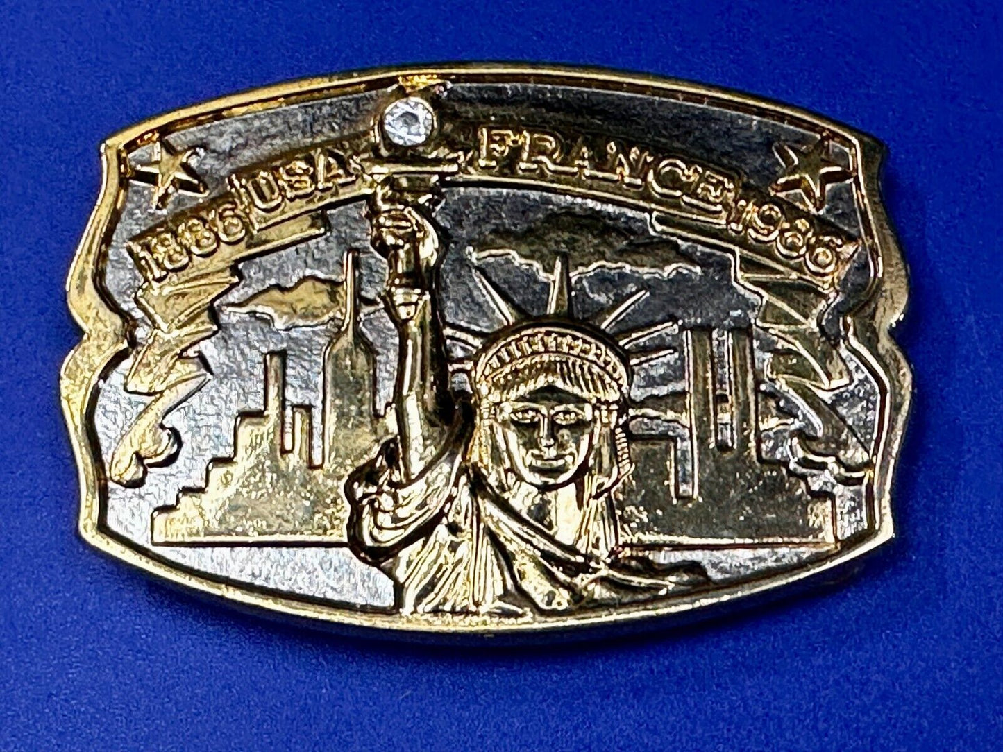 USA France Lady Liberty Statue Commemorative two tone Hammond Mint Belt Buckle