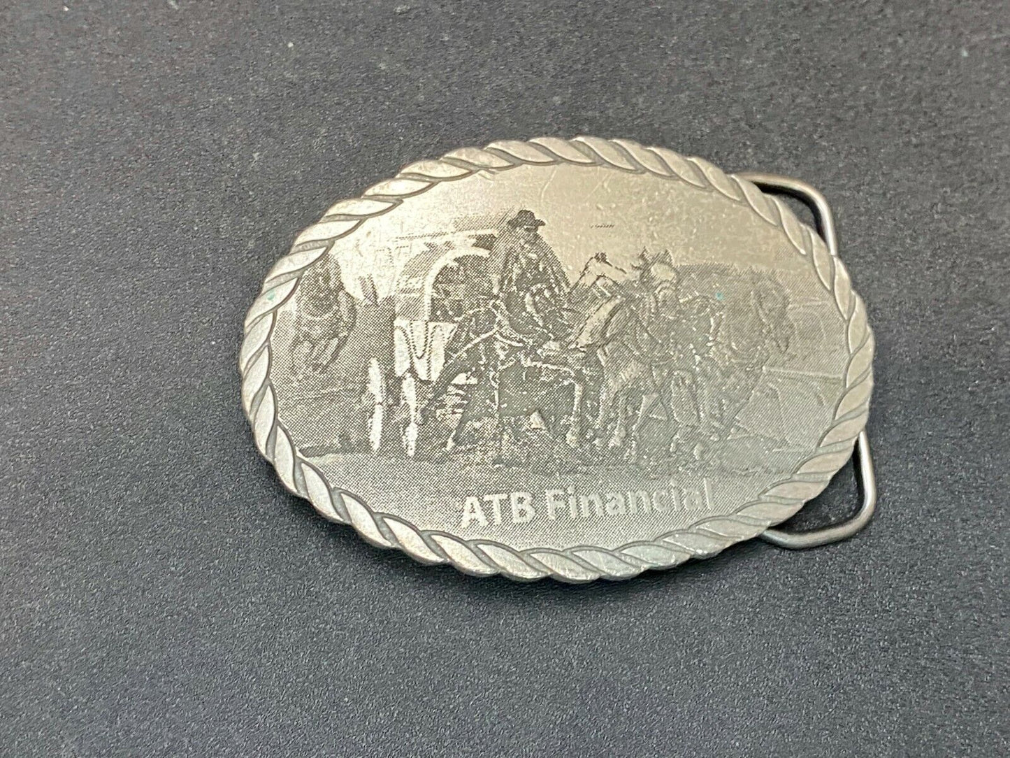 Vintage Atb Financial Western Belt Buckle With Rope Boarder