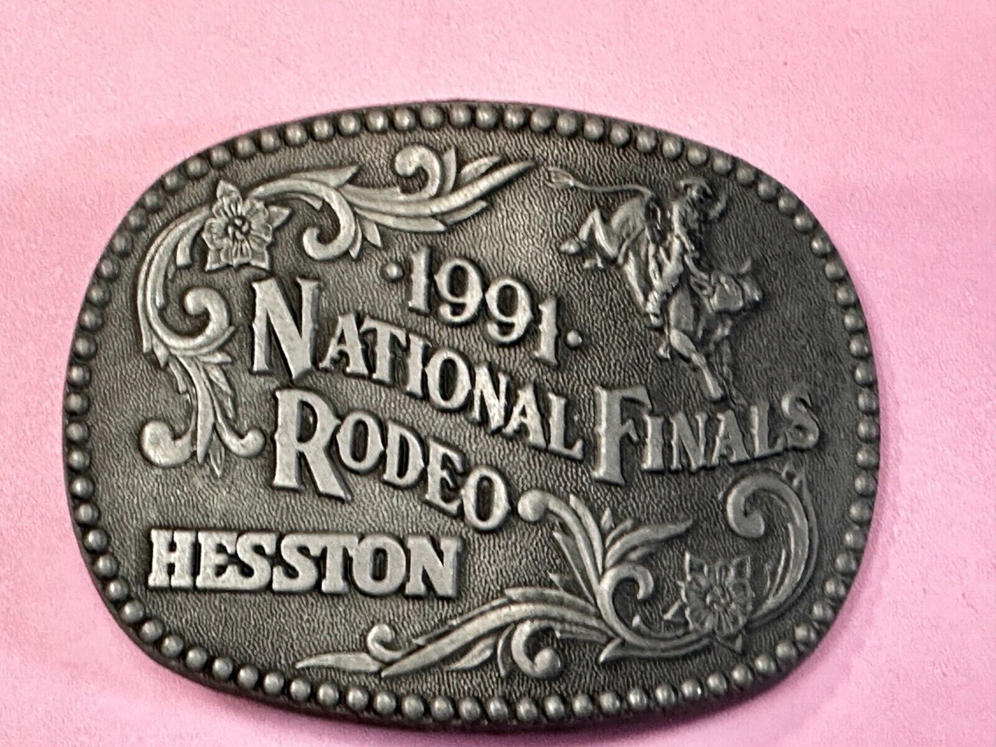 1991 Hesston NFR National Finals Rodeo Cowboys Western ADM Belt Buckle