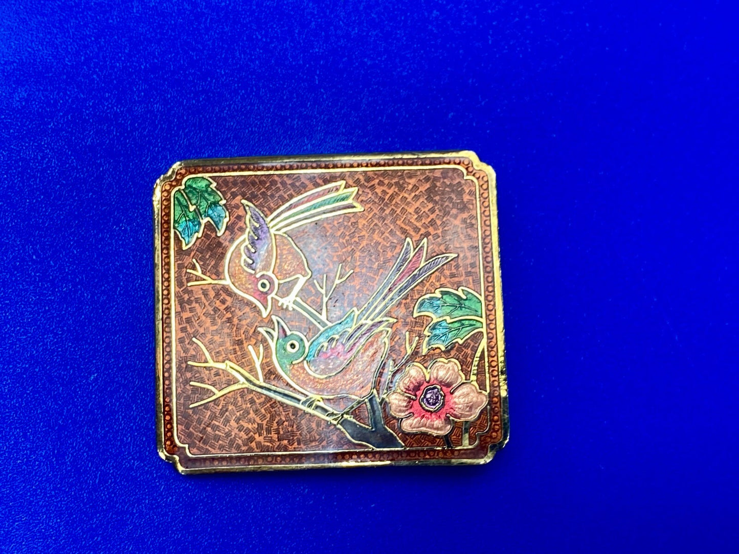 Vintage Cloisonne Floral Theme Art Bird on the Branch Flower Belt Buckle