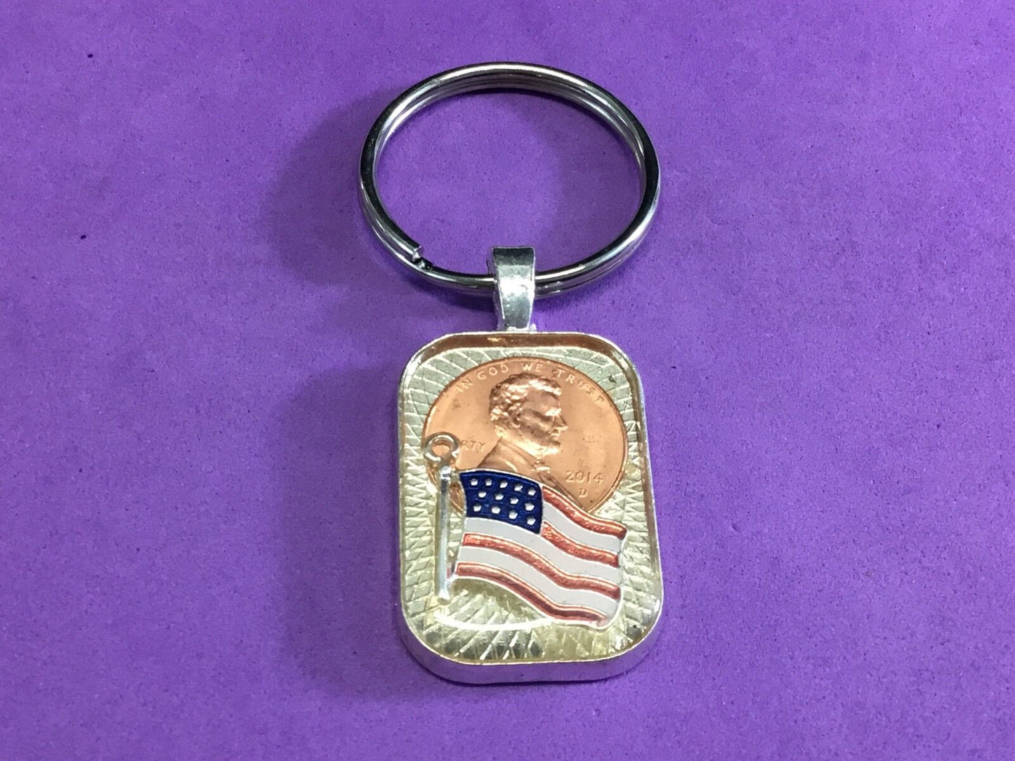 2014 penny - American flag under casing - United States custom KEYCHAIN