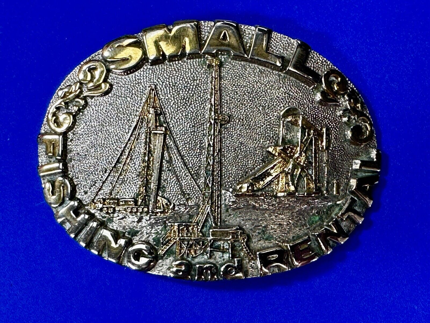 2 Small Fishing And Rental 24K Gold Plated Off Shore Oil Rig Belt Buckle By Adm