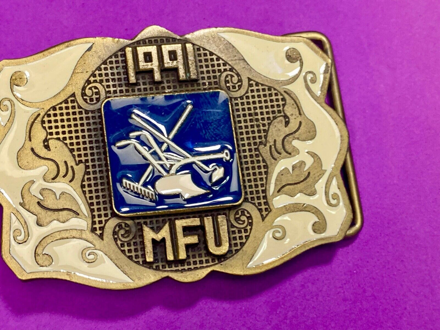 1991 Mfu Landscaping Service Company Promotional Western Framed Belt Buckle