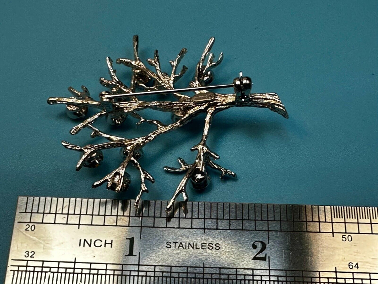 Tree Of Life Rhinestone Accented Vtg. 925 Sterling Silver Brooch - See Hallmark