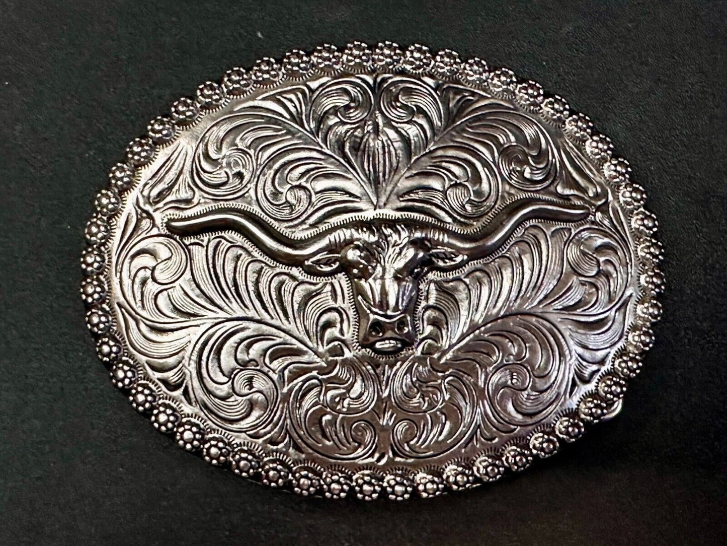 Texas Longhorn Steer Bull Cow Silver Tone Western Rodeo Cowboys Belt Buckle