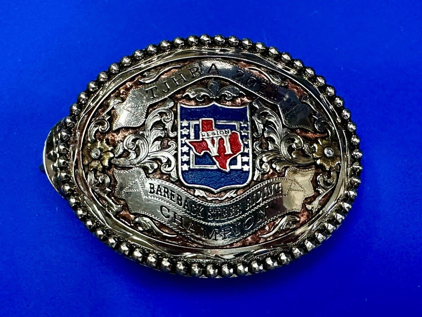 TJHRA Texas Jr. Rodeo 2021 Bareback Steer Riding Champion Trophy Belt Buckle