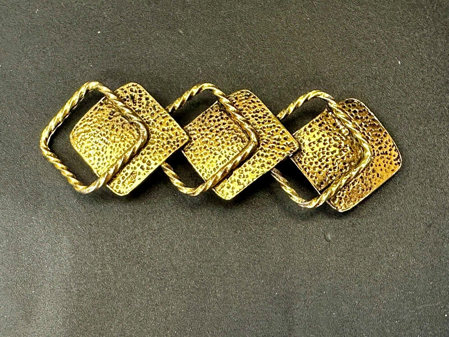 Three Diamond Shape Cutout Hippy Large Gold Tone Vintage Belt Slide Buckle