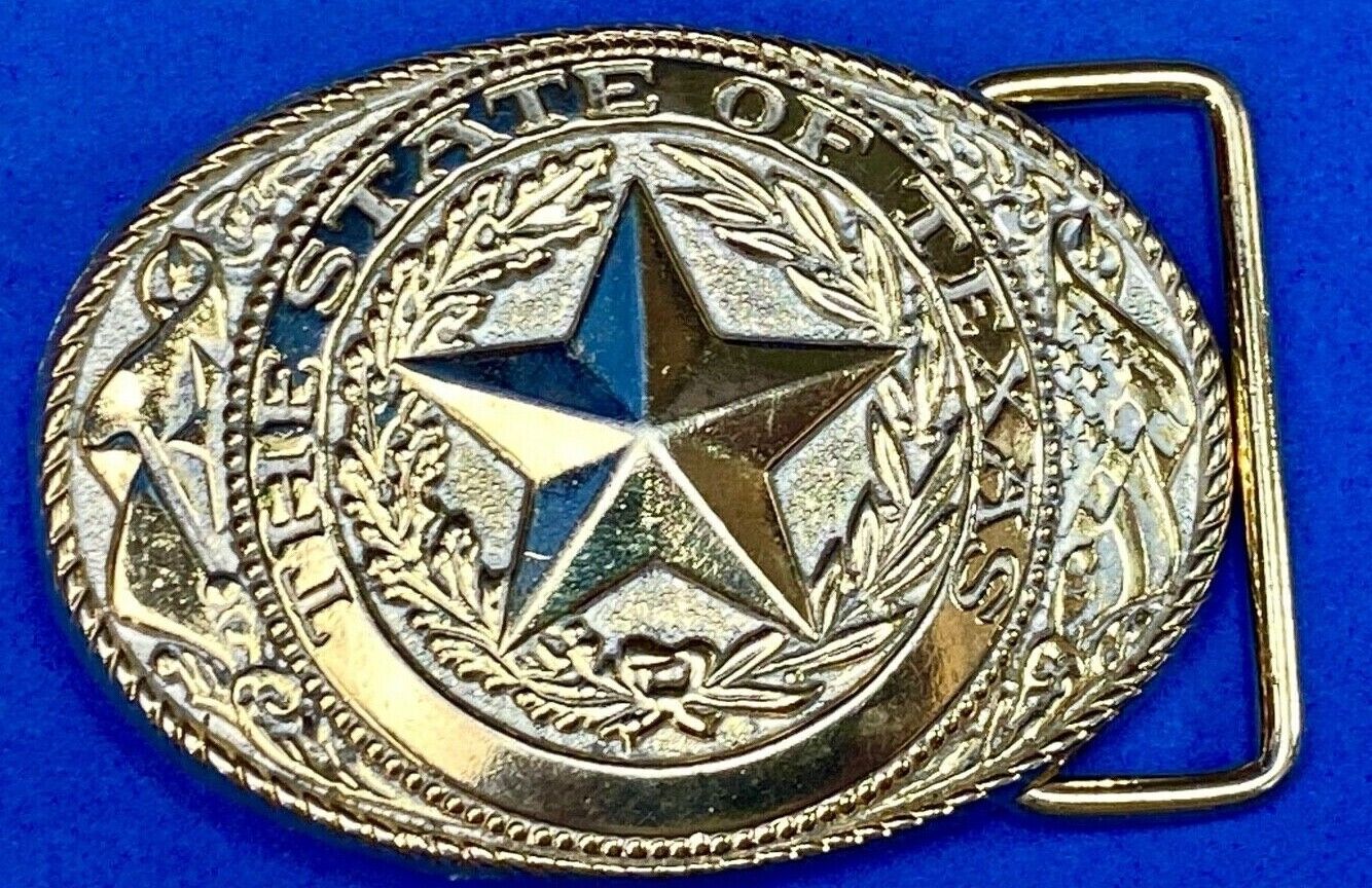 The Great State Of Texas Star Commemorative Gold & Cream Color Belt Buckle