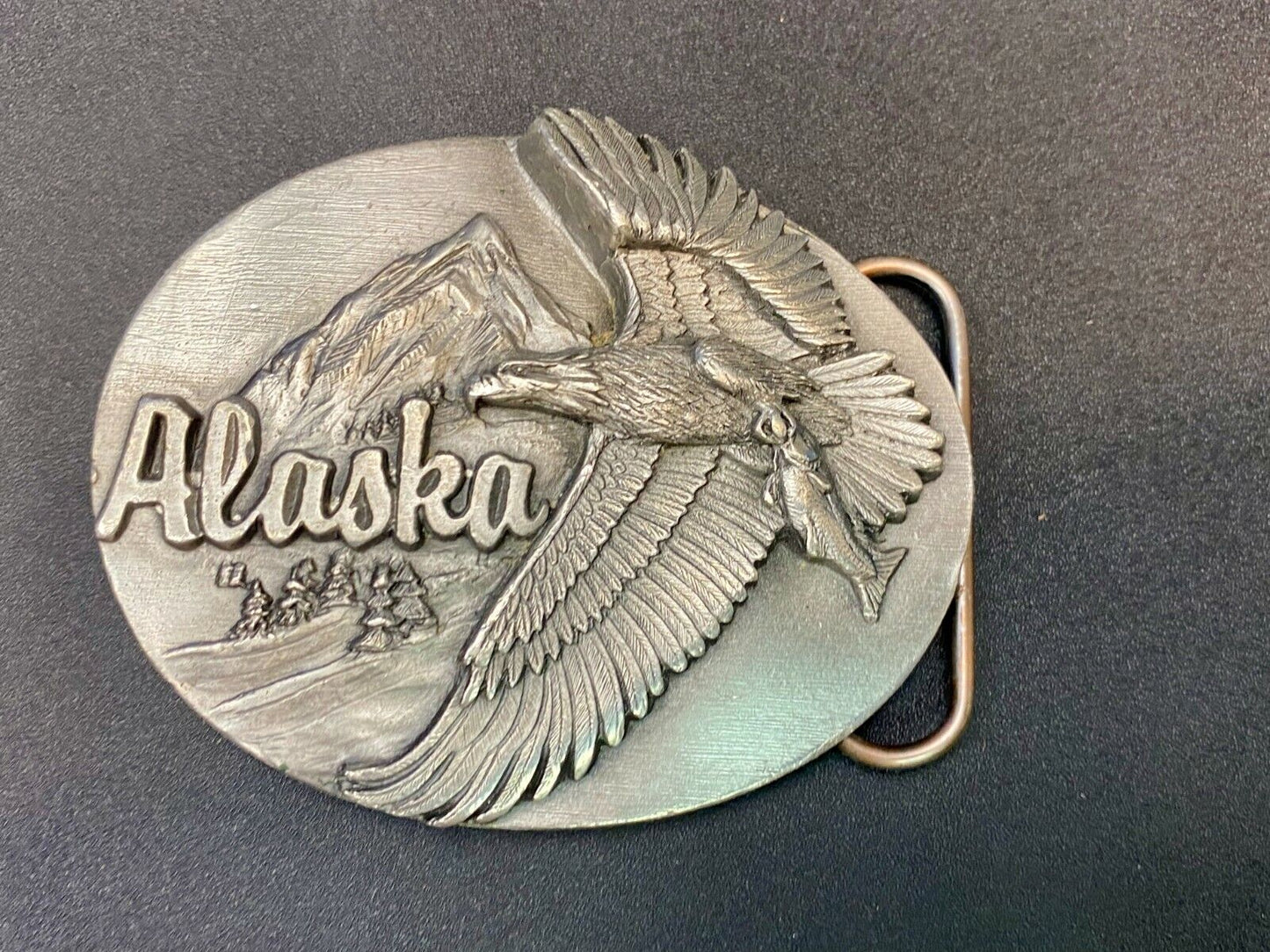 Vintage 1990 Hunting Flying Eagle W Salmon Alaska Belt Buckle