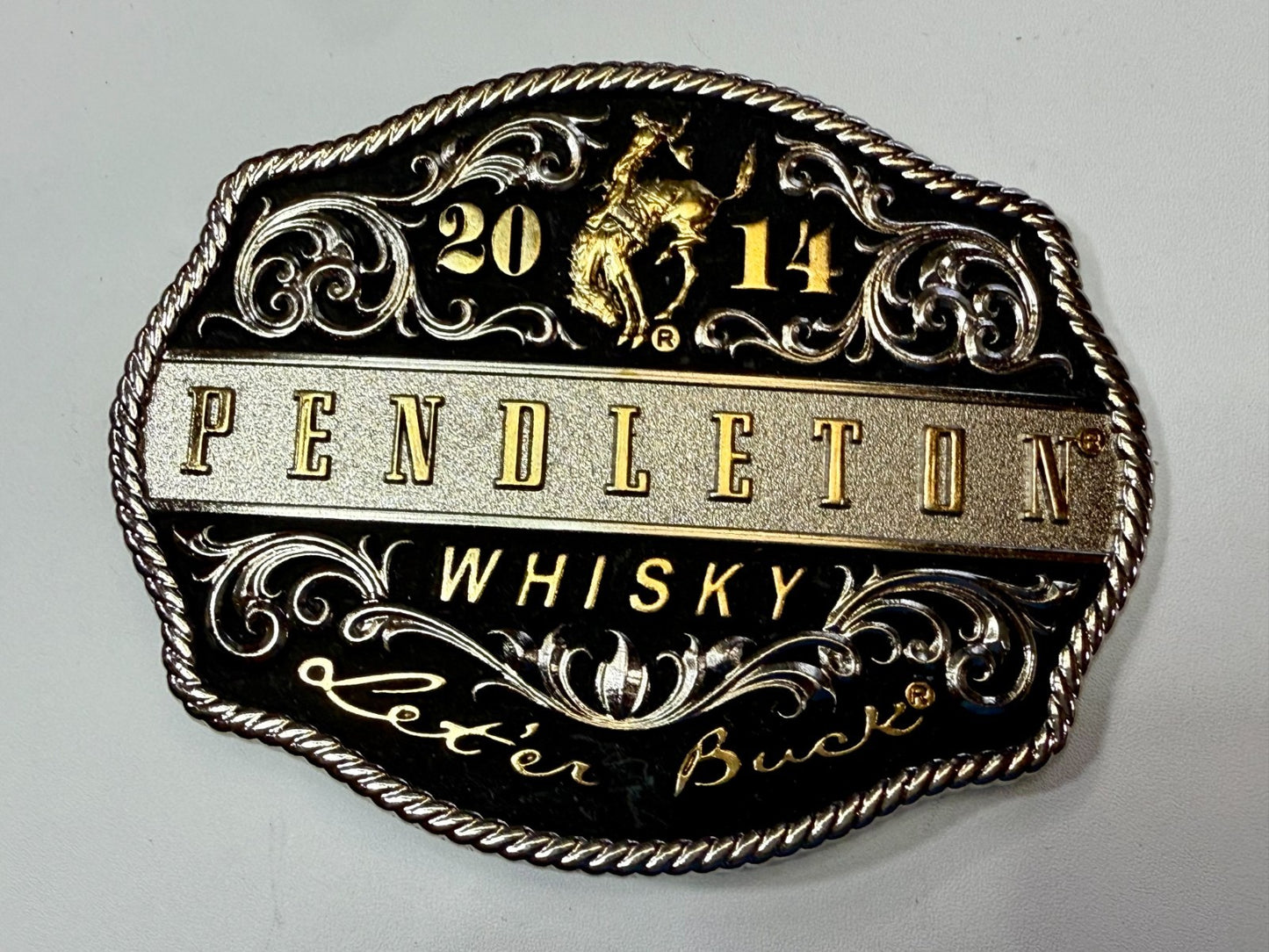 2014 Pendleton Whiskey Let'er Buck Rodeo Cowboy Montana Silversmiths Belt Buckle
