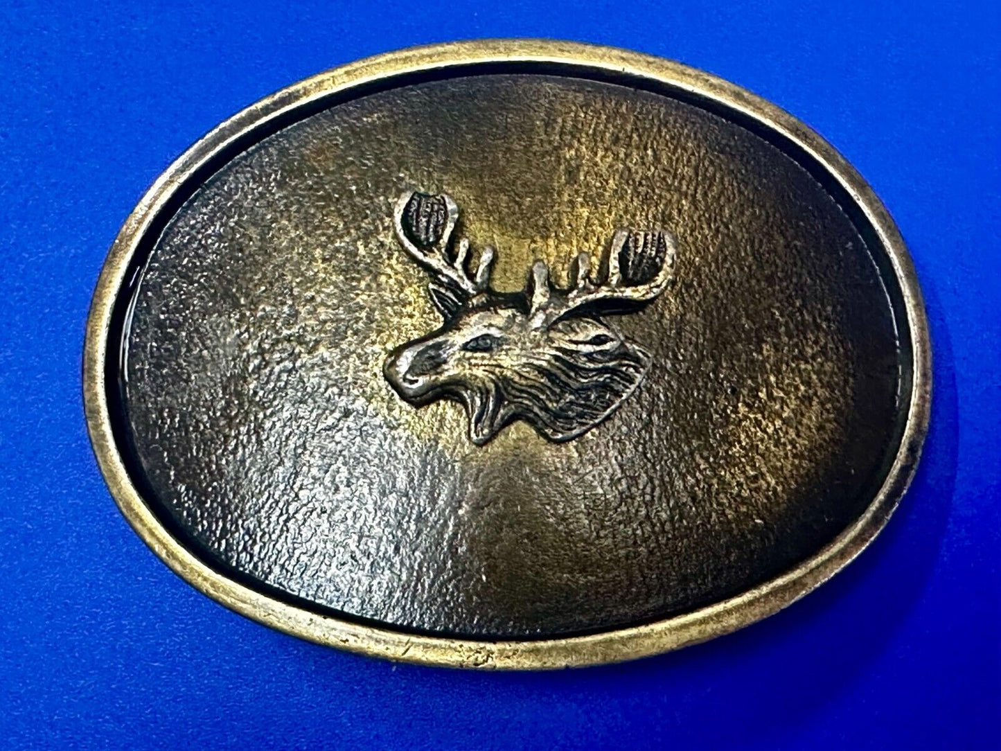 The Elk - Centered In Western Oval Brass Tone Usa Made Belt Buckle