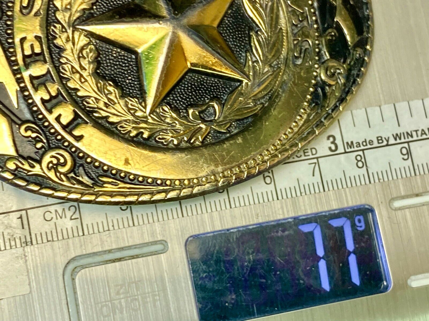 The State Of Texas Star Flag Ornate Gold Color Western Belt Buckle Marked W