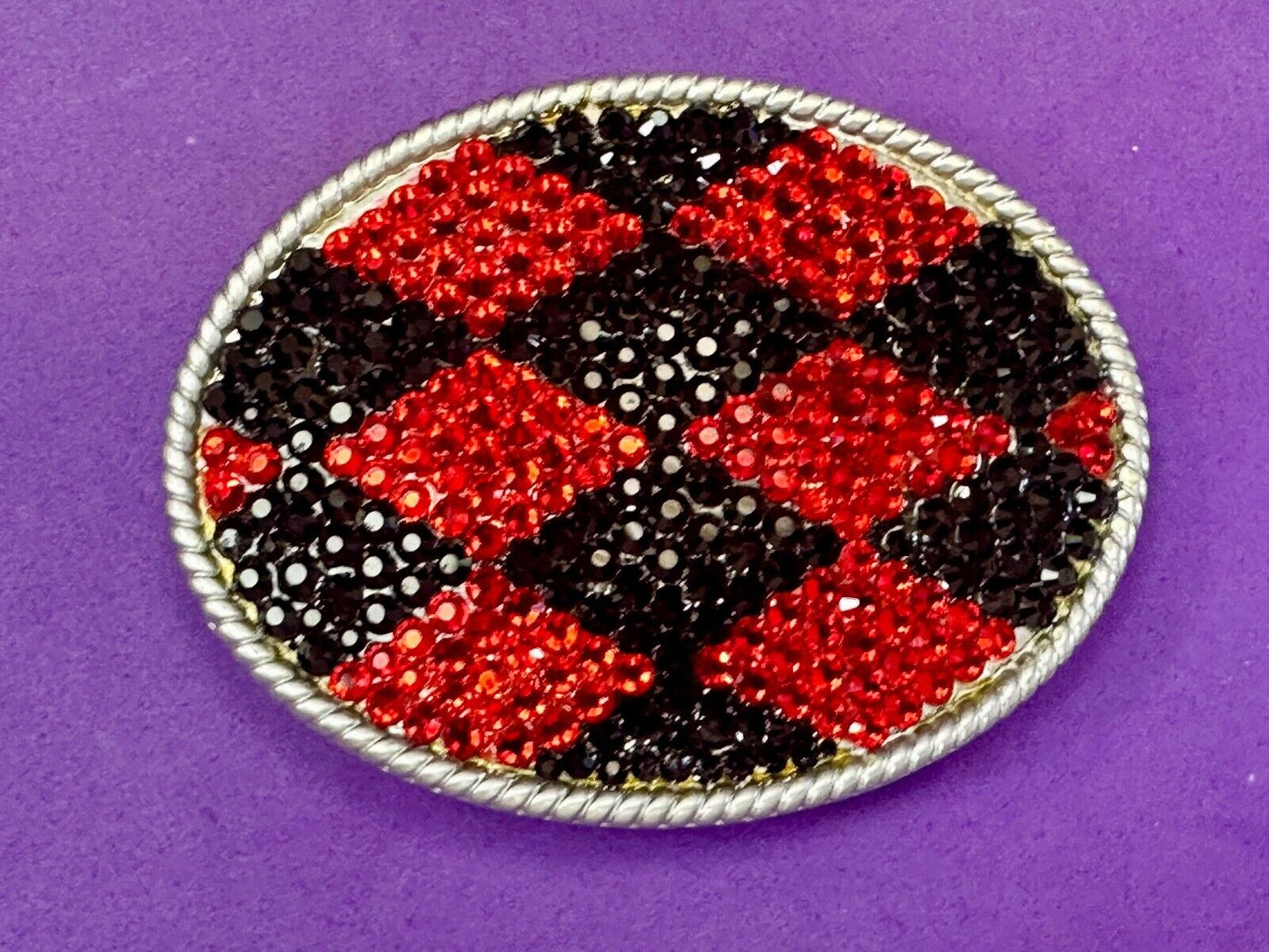 Black & Red rhinestone Checkerboard pattern covering 3.75" wide belt buckle