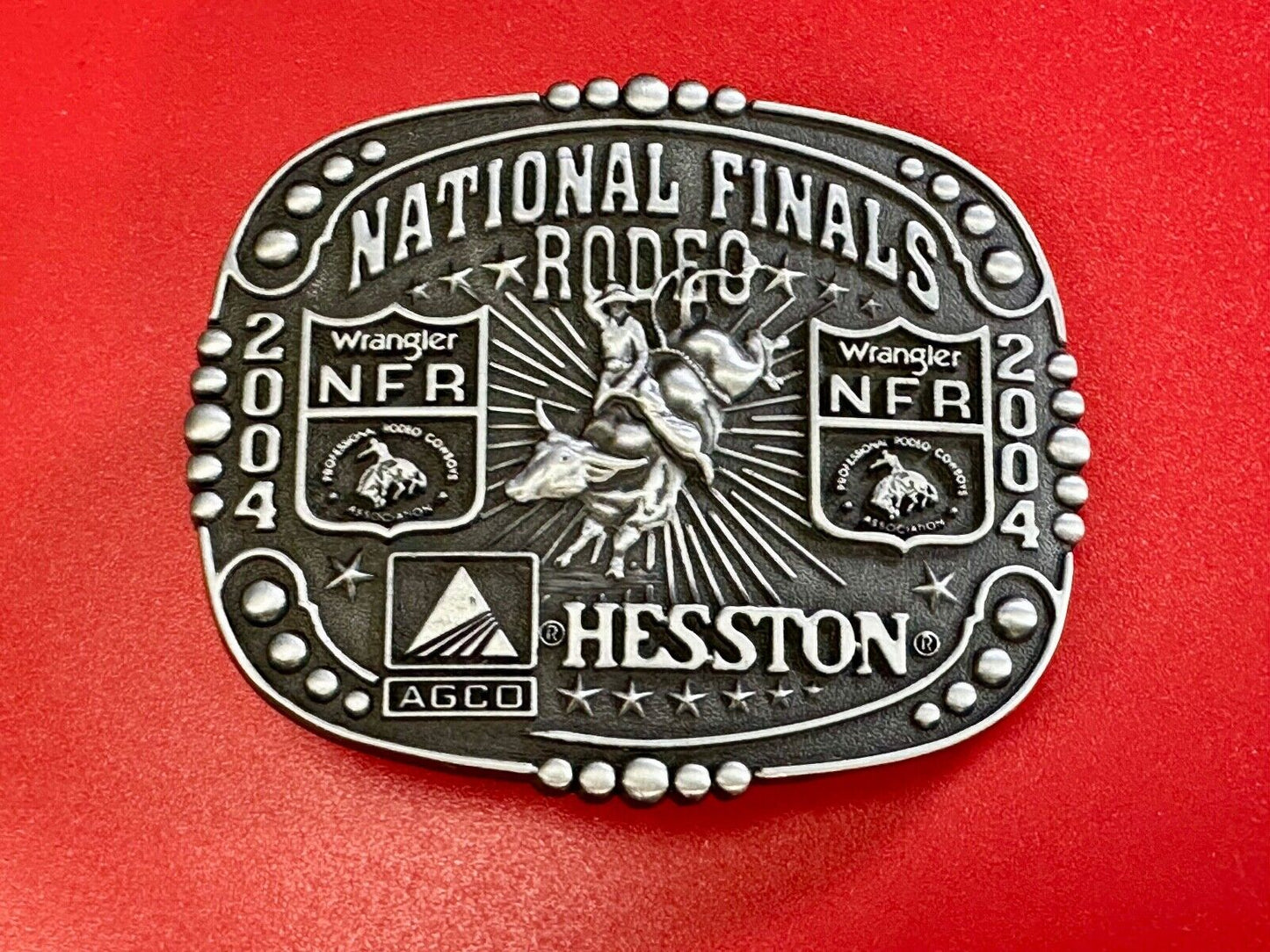 2004 Youth Sized Hesston National Finals Rodeo Bull Riding Cowboys belt buckle