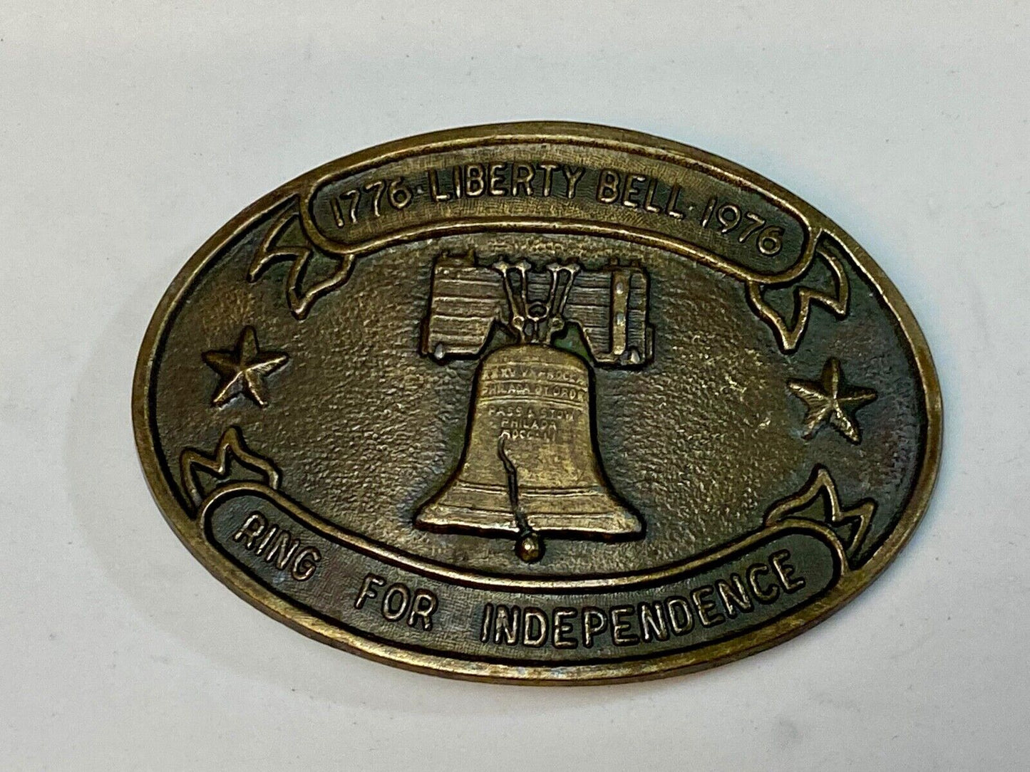 Bicentennial 1776-1976 Liberty Bell, Ring for Independence Oval Belt Buckle