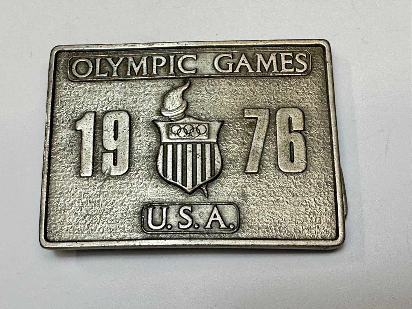 Vintage Bergamot Brass Works USA 1976 Olympic Games Montreal Pewter Belt Buckle