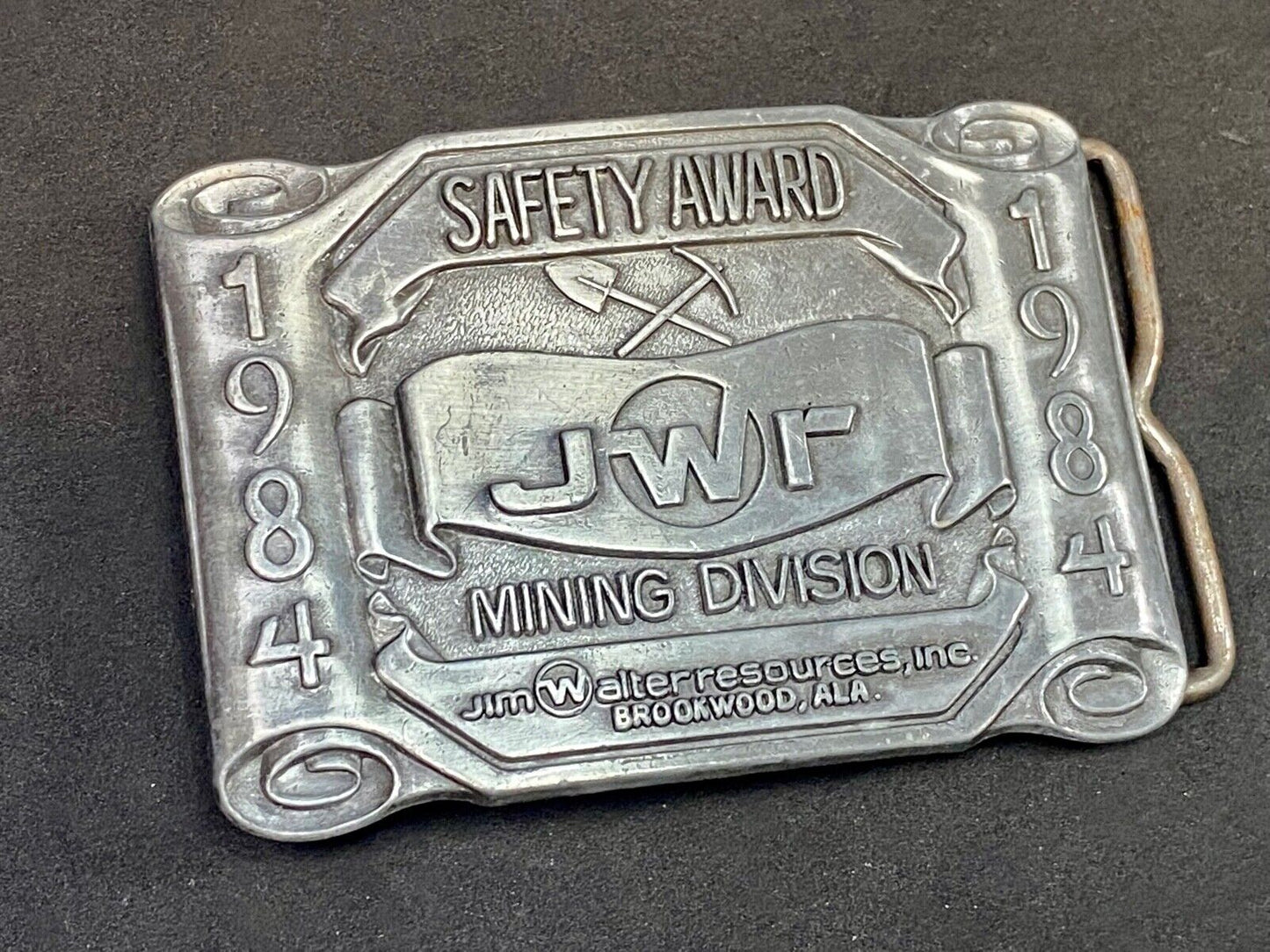 Vintage 1984 Jwr Safety Award Mining Division Belt Buckle No Lost Time Accidents