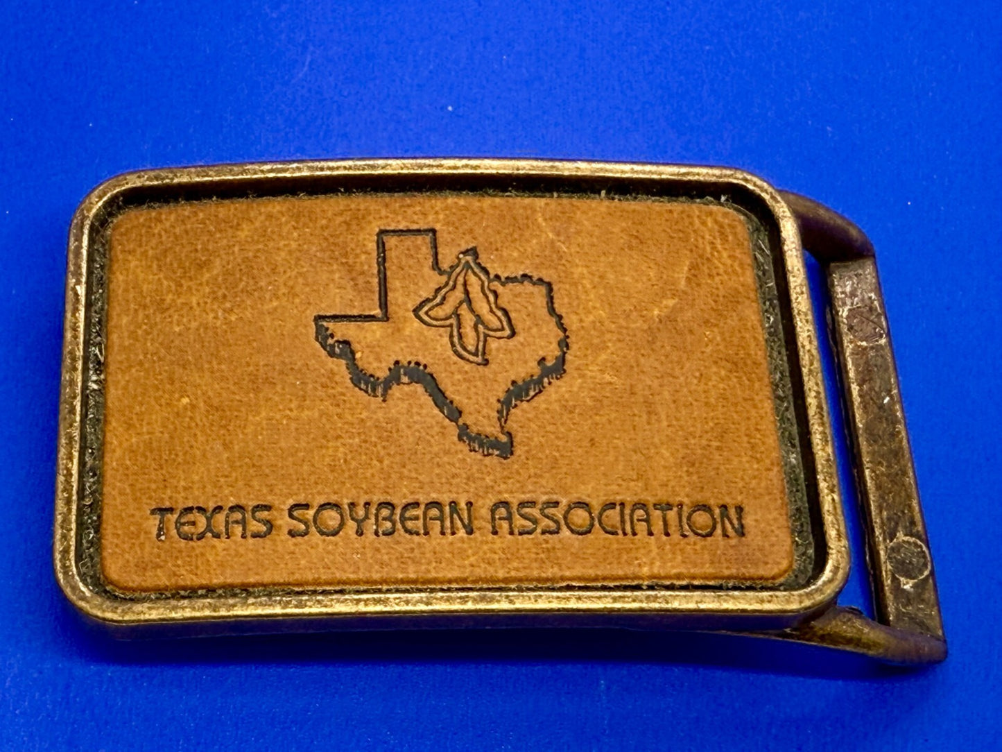 Texas Soybean Association Leather on Metal Commemorative Belt Buckle