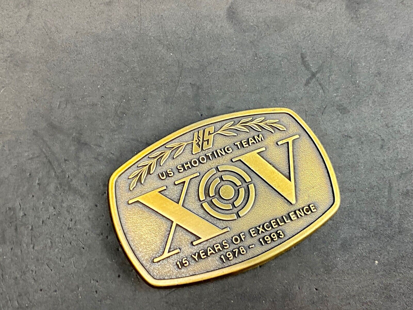 Vintage 1970's US shooting team XOV belt buckle - 15 years of excellence