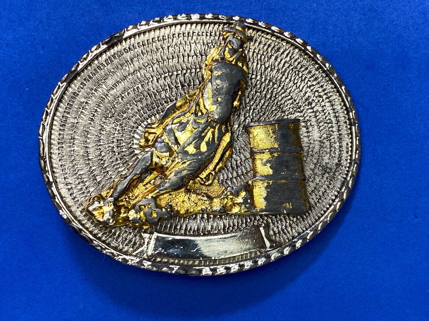Barrel Racing Rodeo Cowboy Cowgirl Vintage Belt Buckle W/ Blank Ribbon Scroll