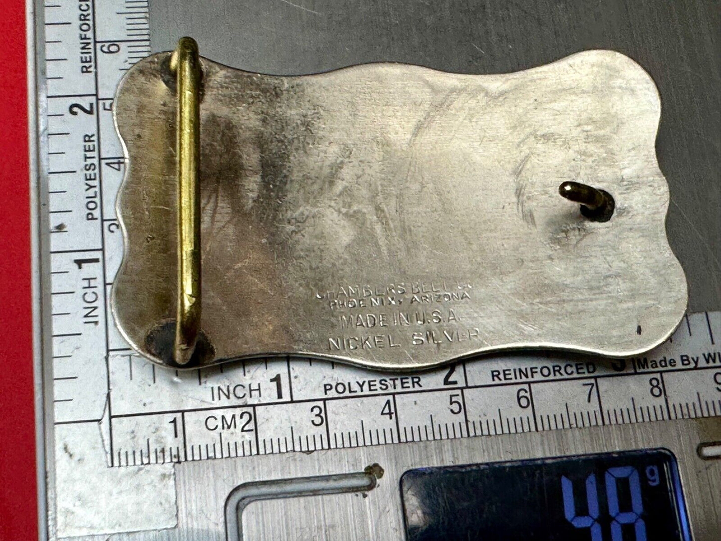 Vintage Chambers nickel silver Horse head centered on western belt buckle