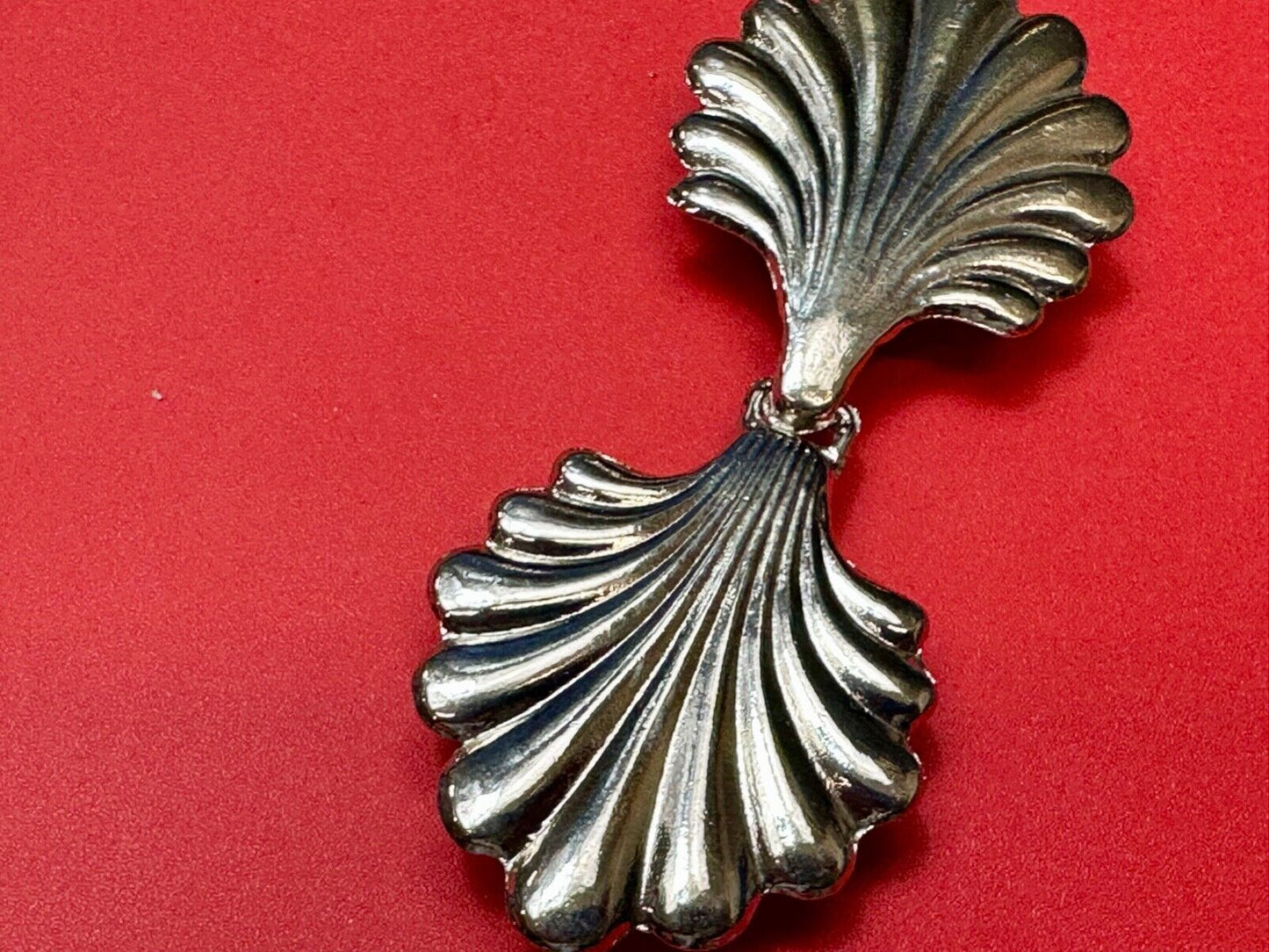 Vintage Abstract leaf shaped Two piece Interlocking silver tone belt buckle