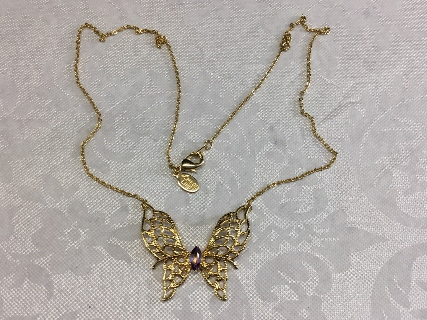 Vintage gold butterfly necklace Signed L14xGE L LIND
