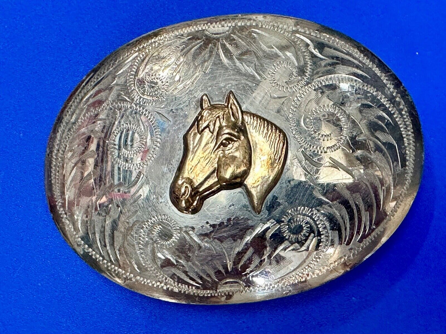 Beautiful Horse Head Vintage Comstock German Silversmiths Belt Buckle