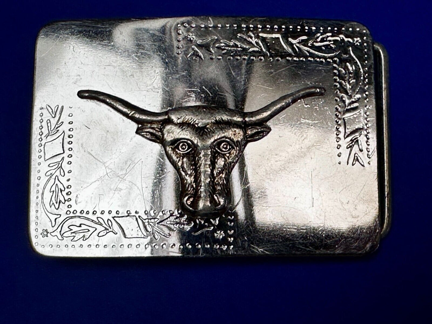 Texas Longhorn Vintage Engraved Ornate Highly Reflective Two Tone Belt Buckle