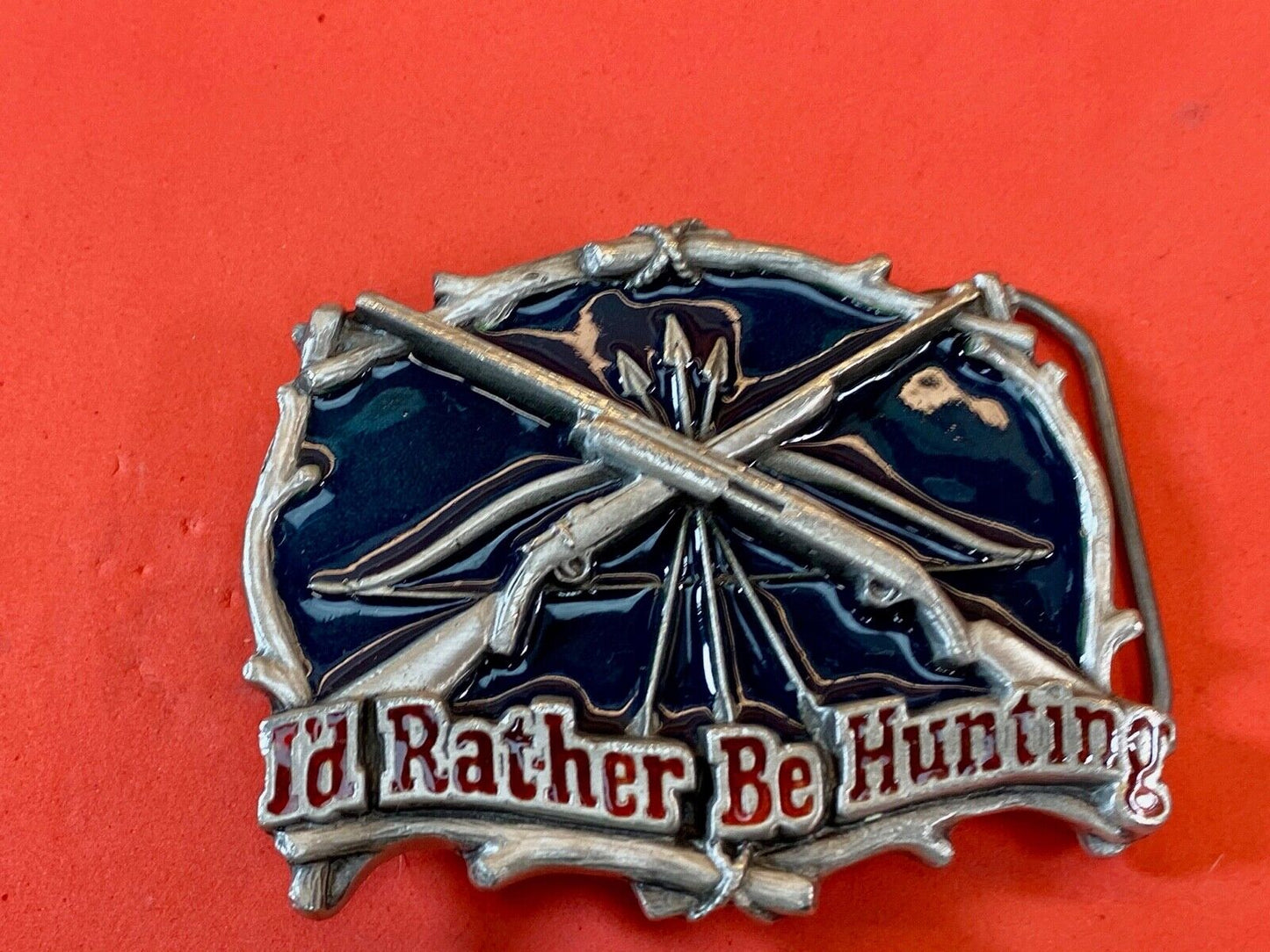 Vintage 1994 Id Rather Be Hunting Great American Belt Buckle - Crossed Shotguns