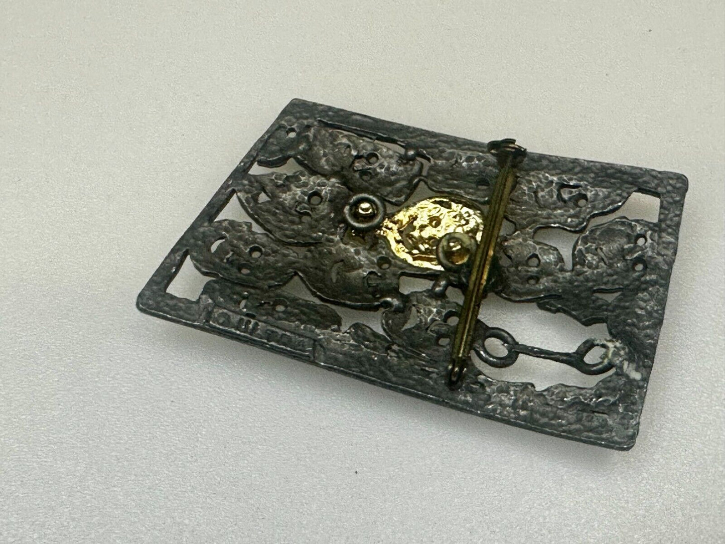 The Standout! Many Faces in Asymmetric Frame Vintage Pewter Brooch Pin by Ultra