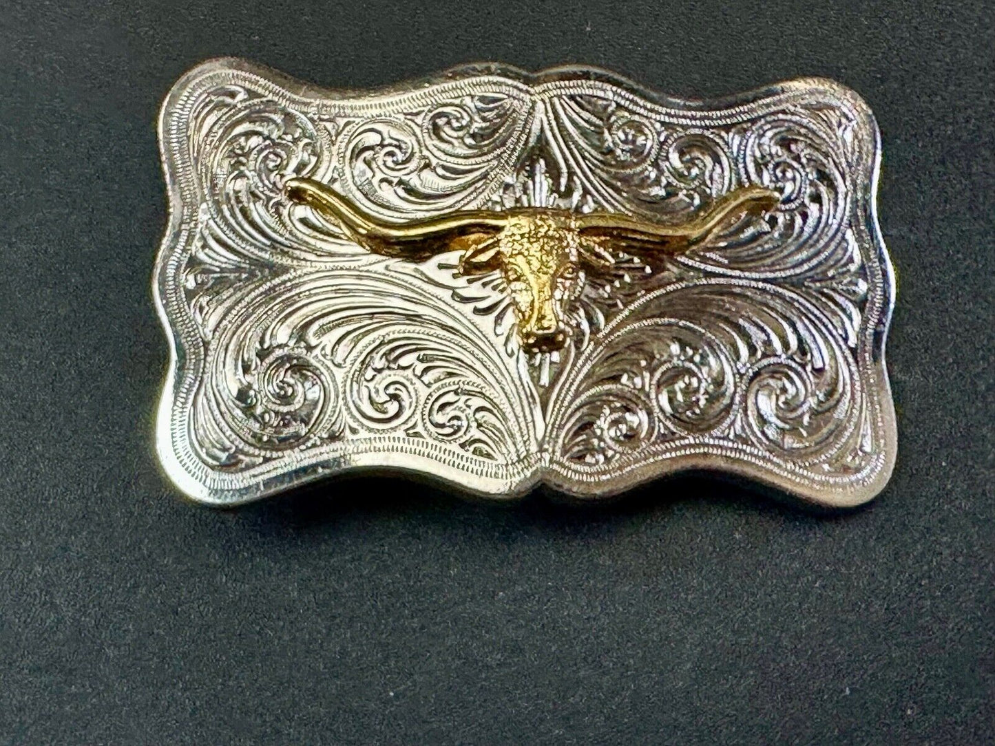 The Longhorn cow steer - cowboys cowgirls western two tone belt buckle