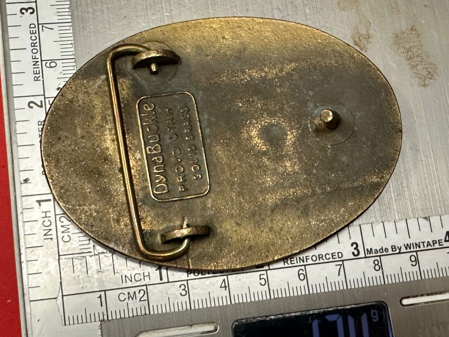Vintage 1987 TIC Chimney Creek Gold Project Safety award brass belt buckle