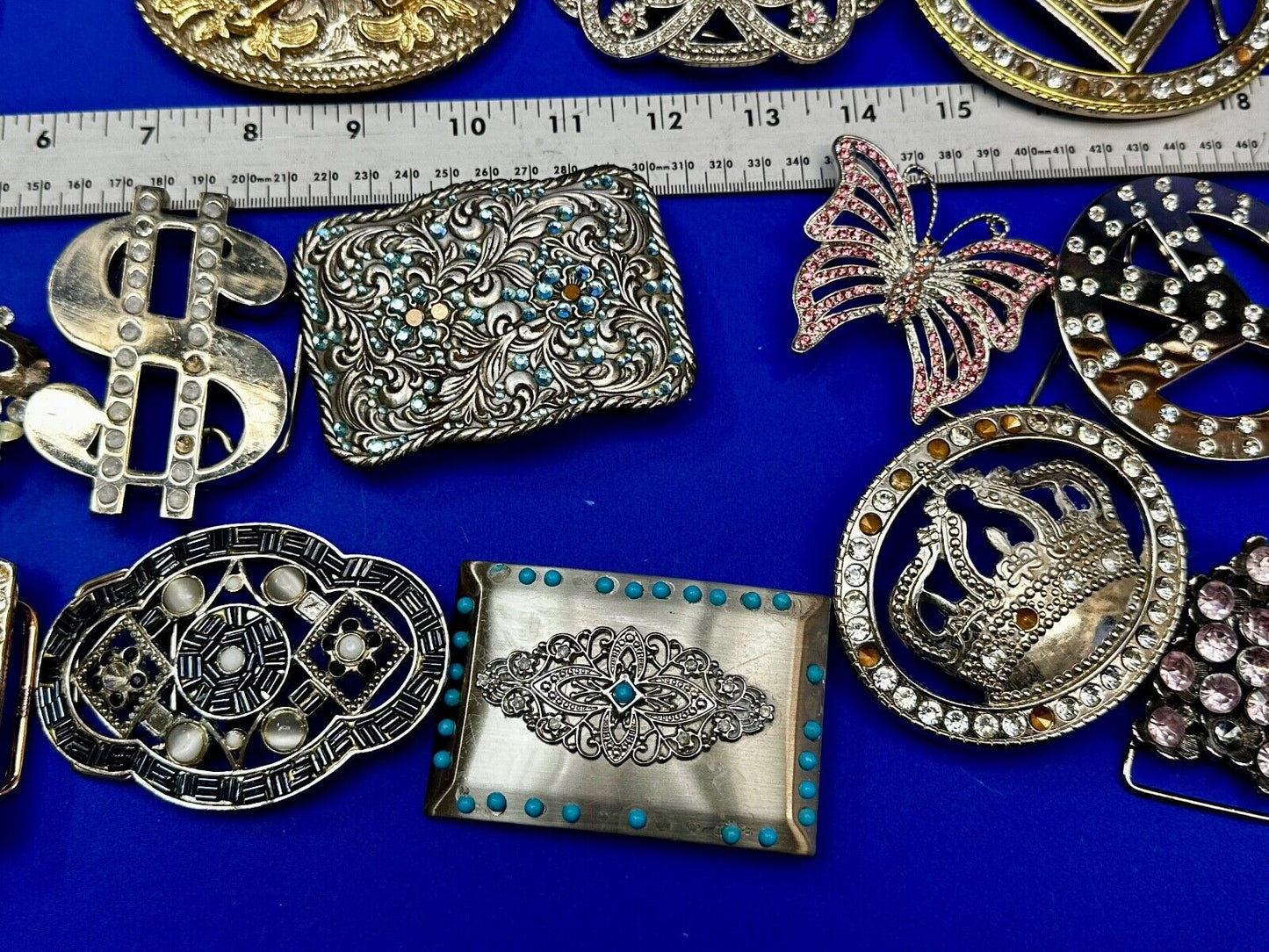 22 Bulk Lot Junk Drawer Grab Bag of REPAIR Belt Buckle - Missing Rhinestone's