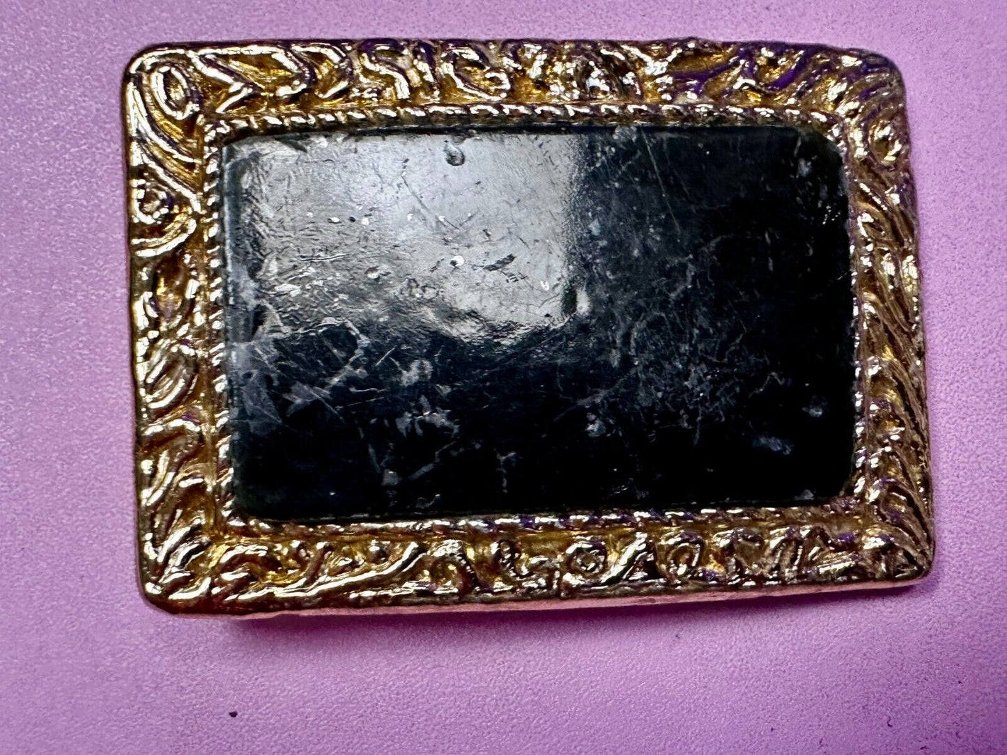 Vintage Artisan Handcrafted Cut & Polished Stone Slab In Gold Tone Belt Buckle