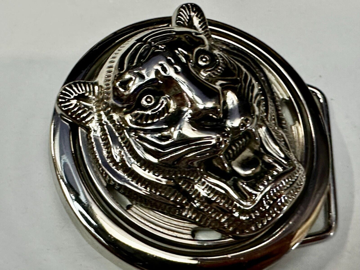 Tiger Lion's Head Figural Silver Tone Silver Color Belt Buckle - No batteries