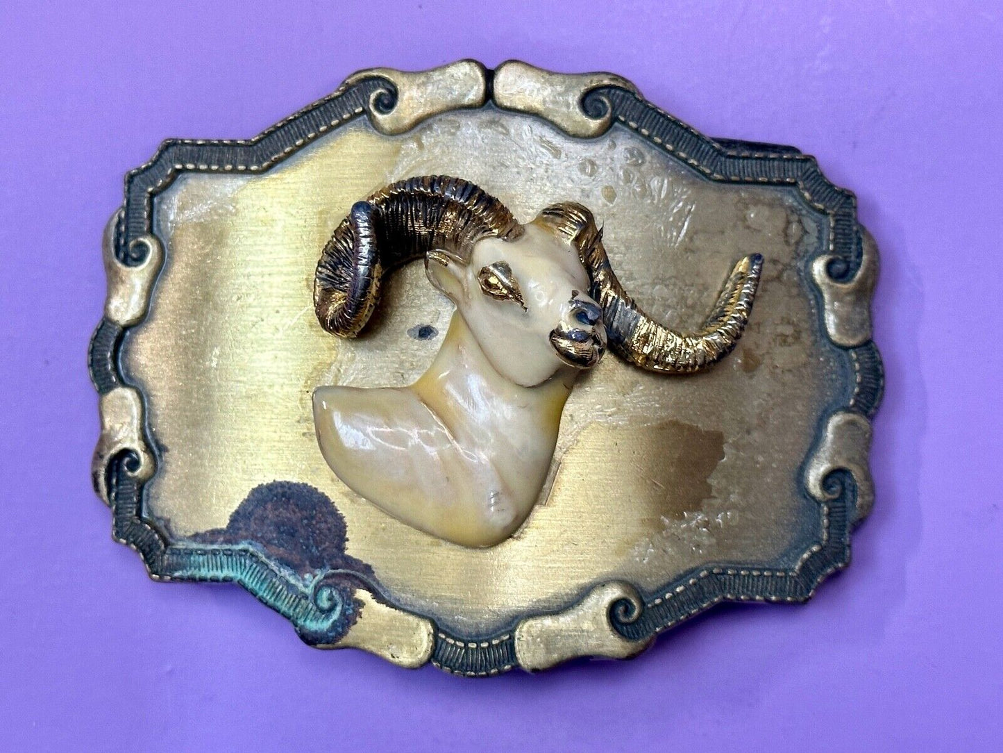 The Ram - Vintage Raintree Jewelry Company western framed Belt Buckle