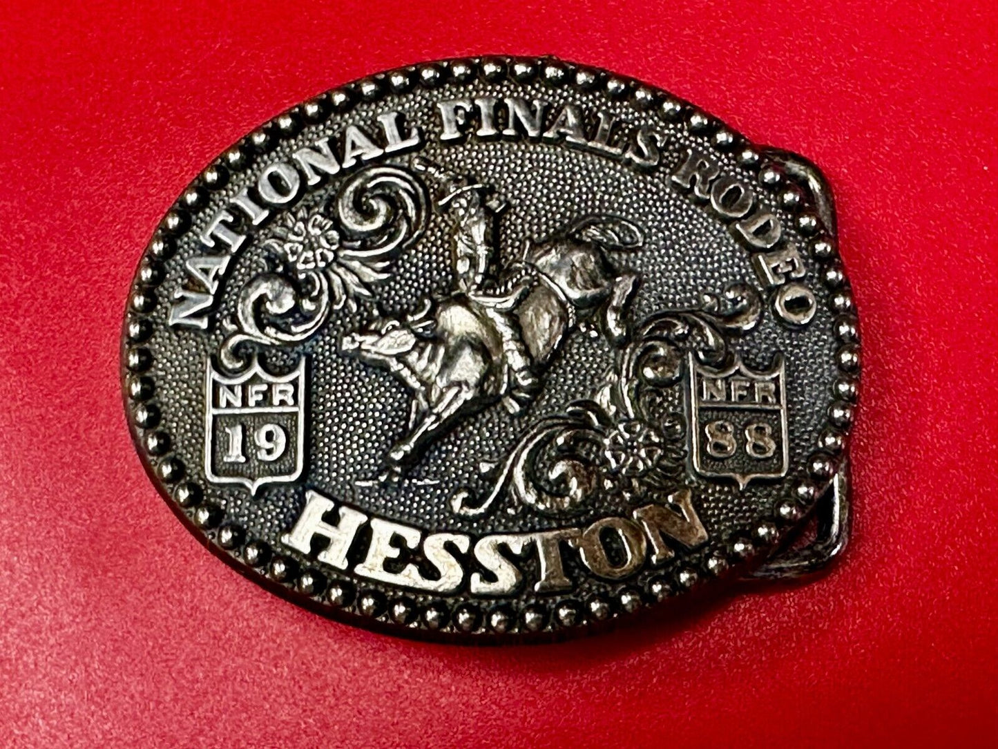 1986 Hesston National Finals Rodeo NFR Rodeo Cowboys NOS YOUTH SIZE Belt Buckle