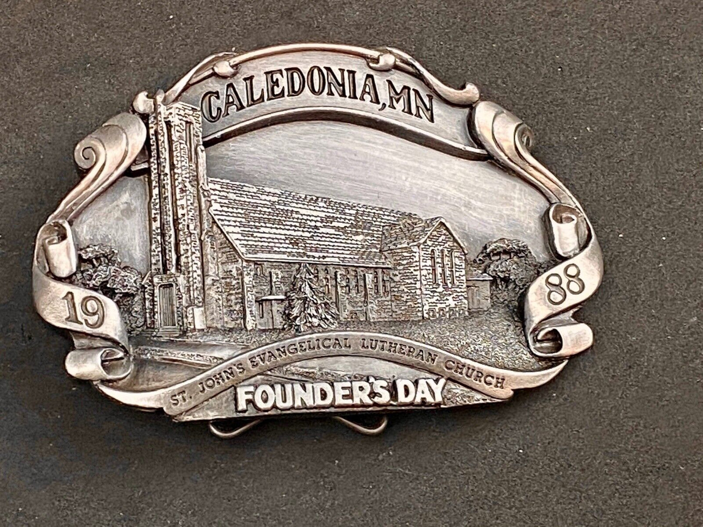 Vintage 1988 - Founder’s Days Caledonia MN belt buckle St Johns Lutheran Church