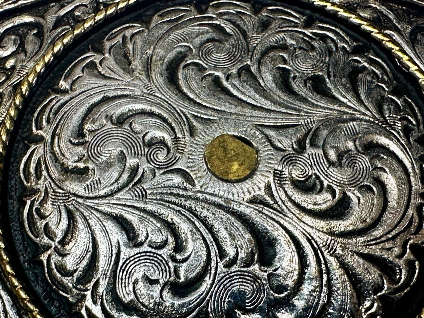 Authentic Silver Plated Western Cowboys flower swirl design Large Belt Buckle