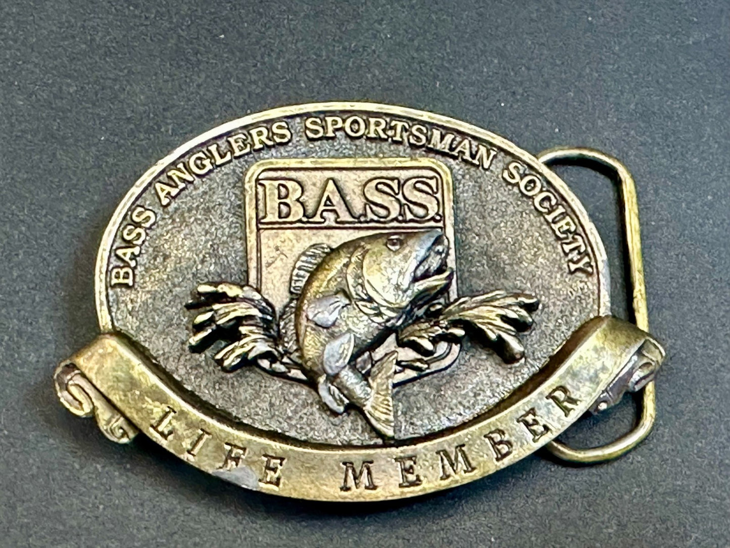 BASS Anglers Sportsman Society LIFE MEMBER Brass Tone Great American Belt Buckle