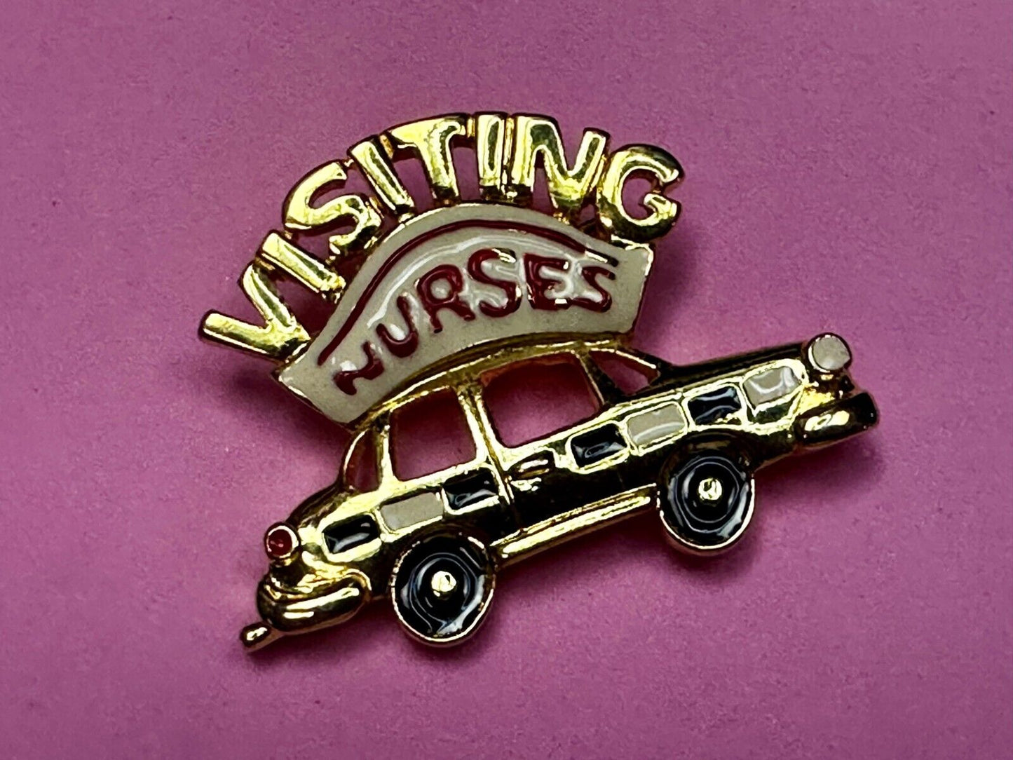 Traveling Nurses in Car Medical EMT Vintage Gold Tone Brooch / Pin by Ren