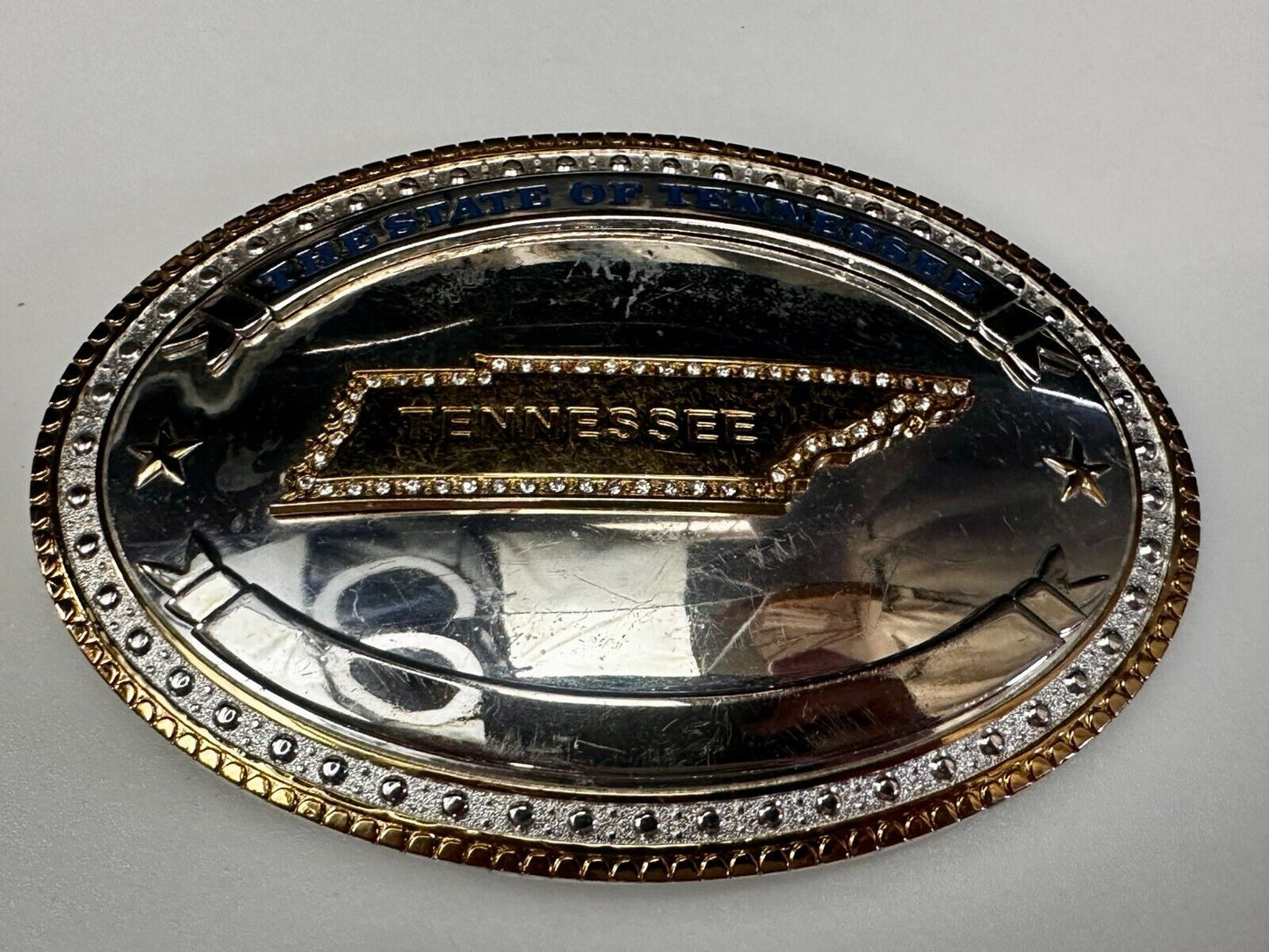 The State of Tennessee with Rhinestone Accents Two Tone Large Belt Buckle by ATI
