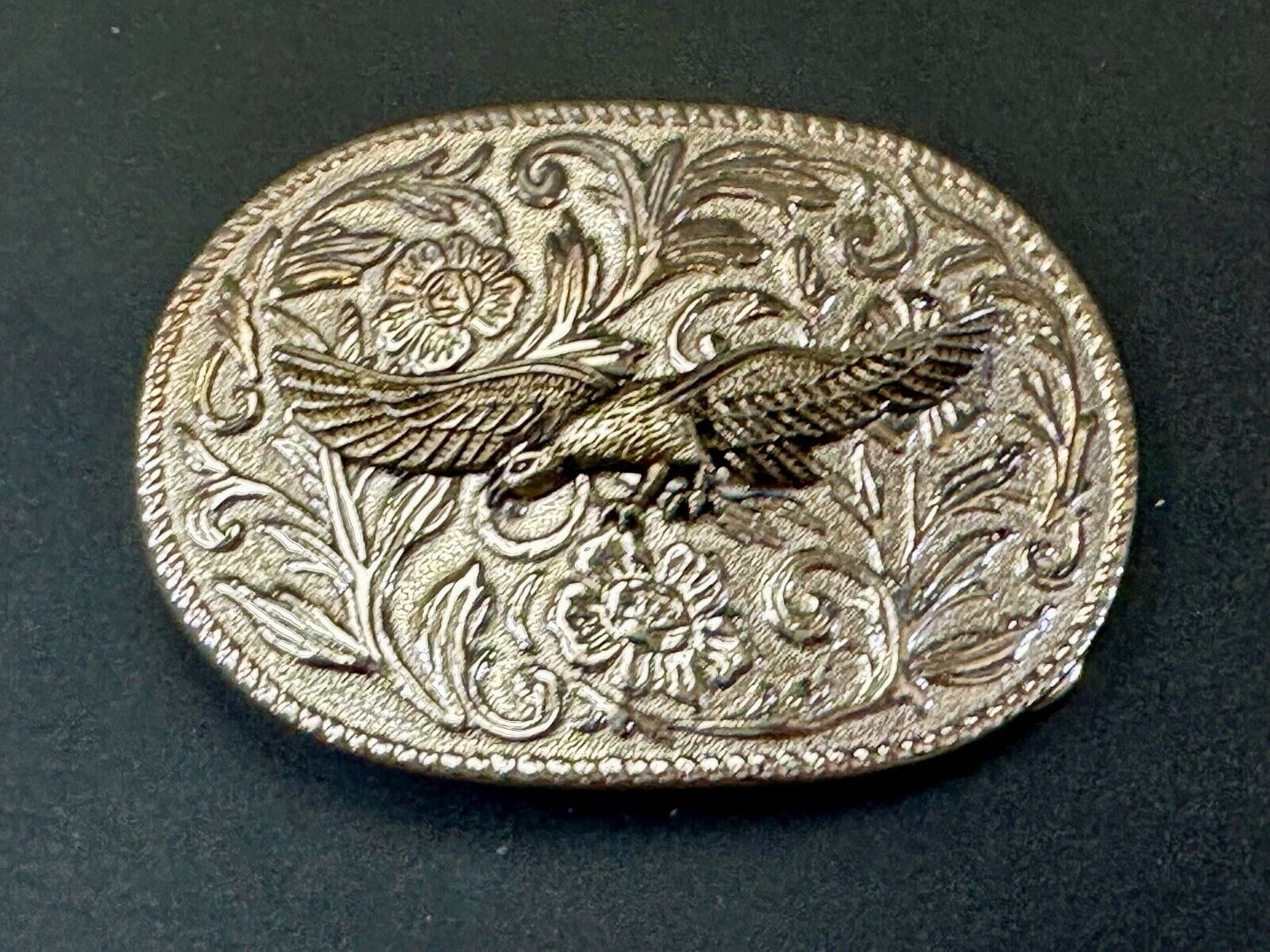 The Eagle Flying with Wings Wide Vintage two tone flower swirl belt buckle