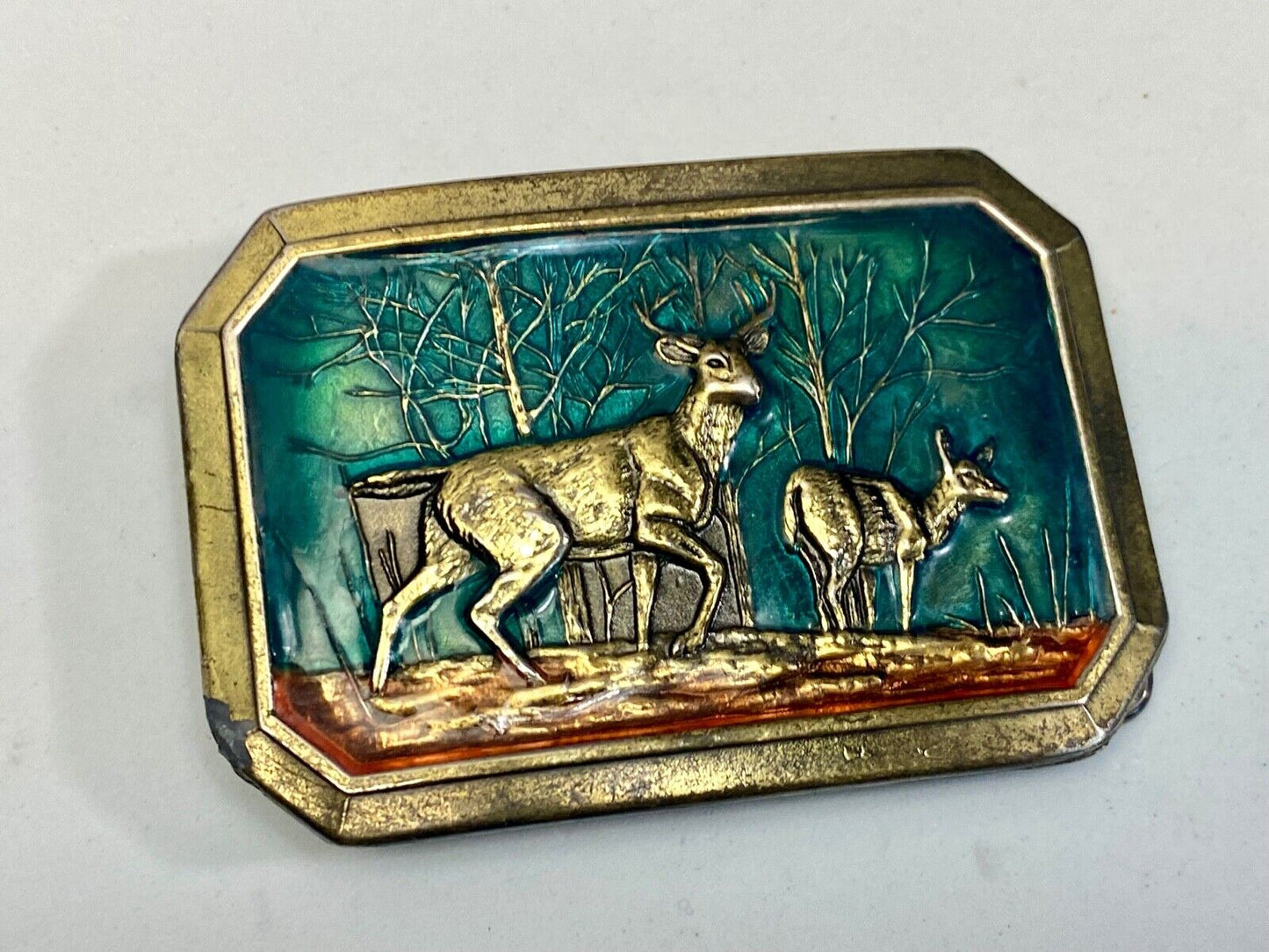 Vintage 1976 Deer With Doe In Nature - By The Great American Belt Buckle Co