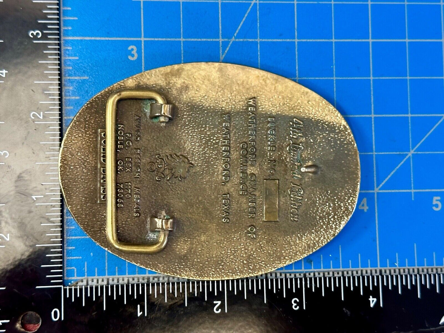 Texas Weatherford Main Street - vintage 1987 LIMITED ADM solid brass belt buckle