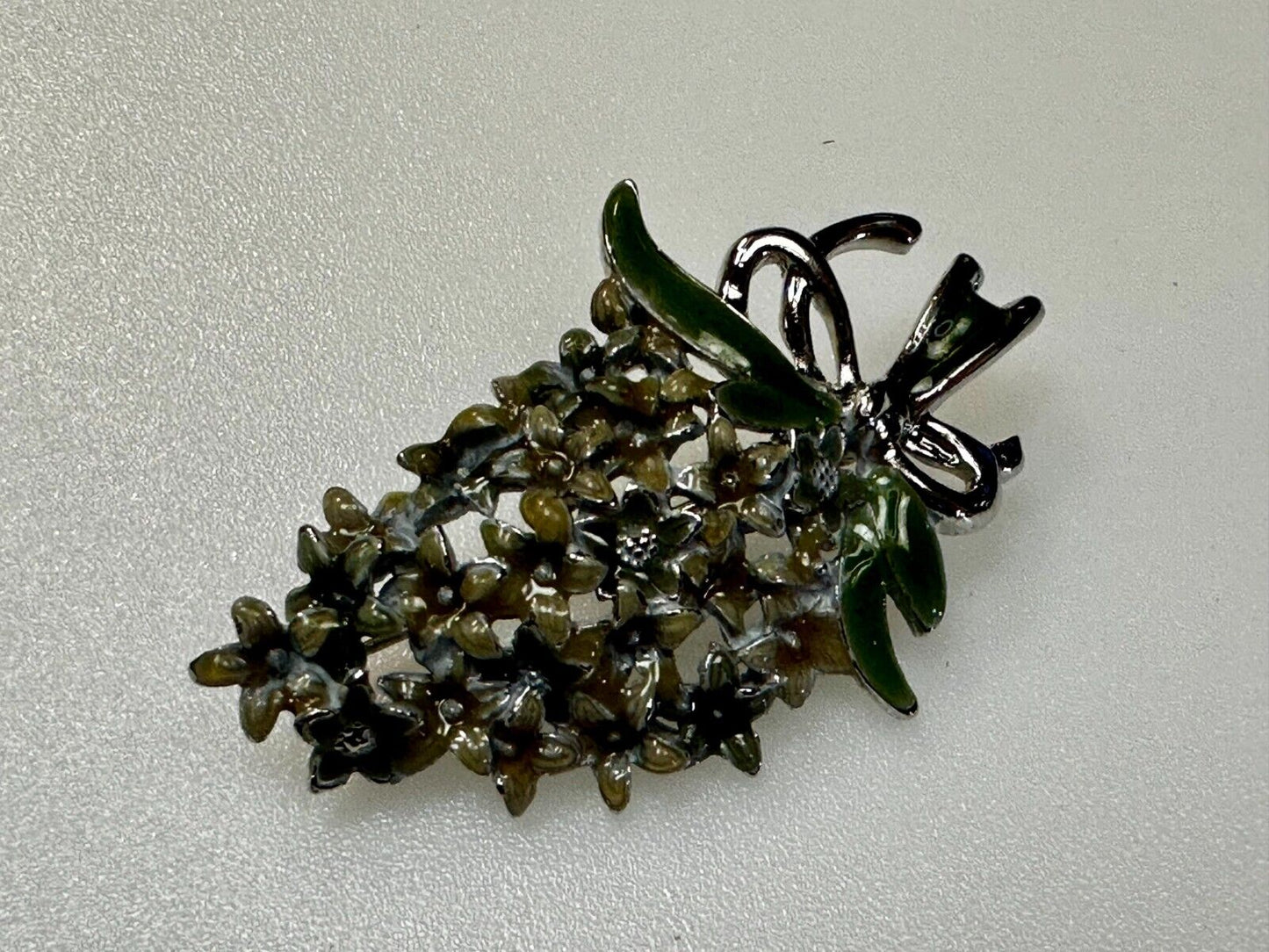 Vintage Enameled Flower Bouquet Silver Tone Vintage Brooch Pin